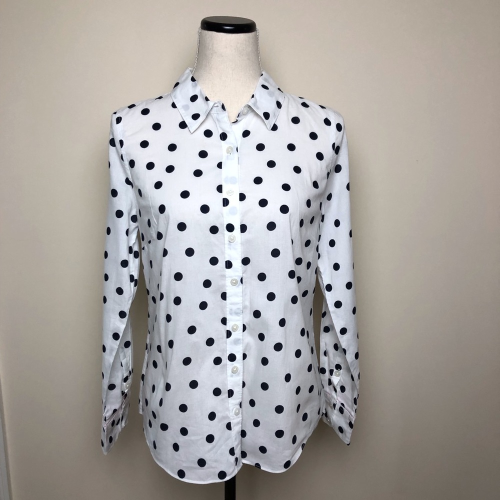 Crown & Ivy Button Up white polka dot top